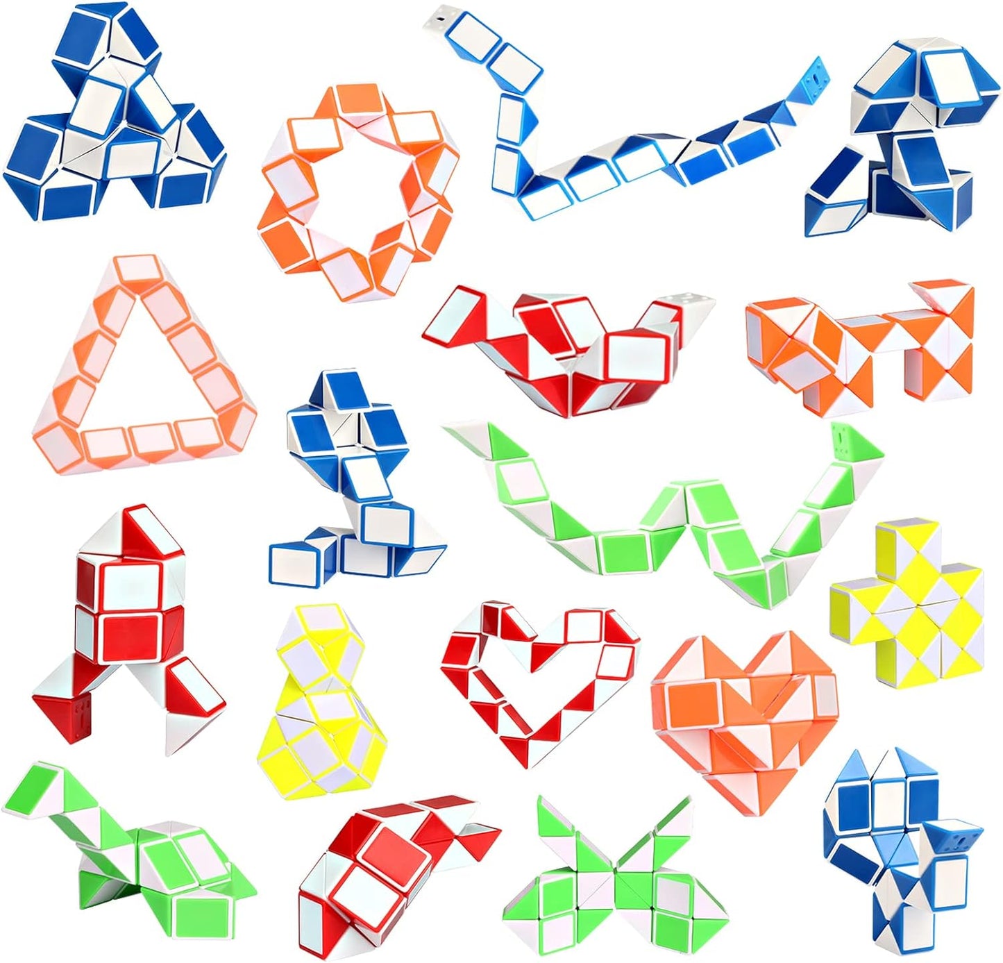 18 Pack Fidget Snake Cube Mini Twist Puzzletoys for Kids Teens Stocking Stuffer, Birthday Party Favors, Goodie Bags Fillers, Classroom Rewards, Random Colors